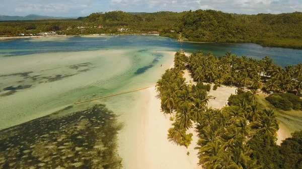 Vista aerea bellissima spiaggia su un'isola tropicale. Filippine, Siargao . — Foto Stock