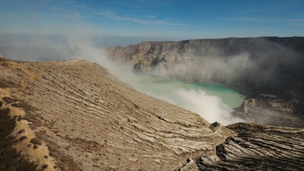 Volcanic crater, where sulfur is mined.