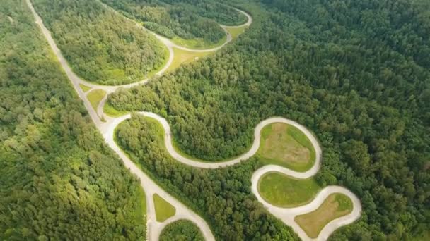 Route d'essai dans la forêt. Vue aérienne — Video