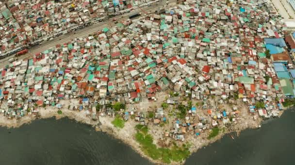 Slums und Armenviertel der Stadt Manila. — Stockvideo