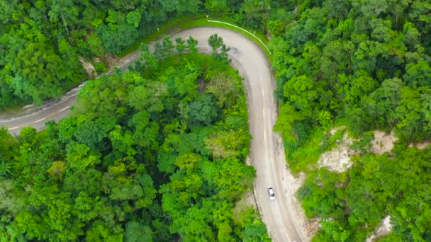 Estrada da montanha através da floresta, vista aérea . — Vídeo de Stock