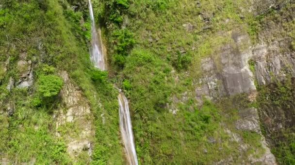 Поток воды со скалы в джунглях. Каскадный водопад на острове Лусон, Филиппины . — стоковое видео