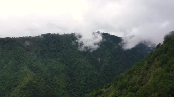 Dağın tepesinde yağmur ormanları. Yükseklerde yağmur bulutları. — Stok video