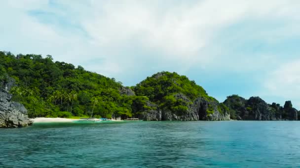 Rocky tropical island with trees. — Stock Video