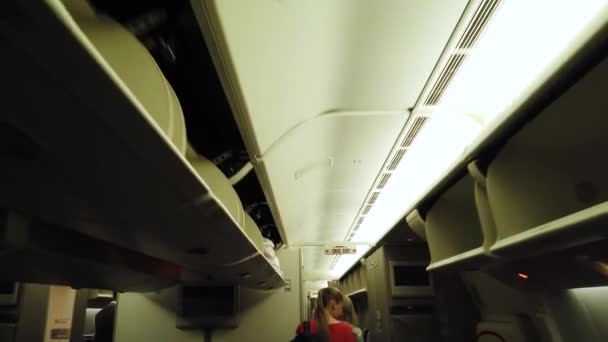 Airplane cabin with passengers. — Stock Video