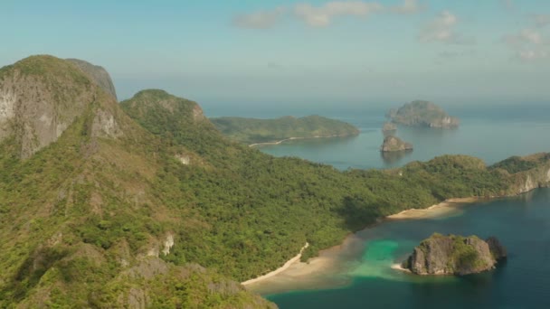 Морской пейзаж с тропическими островами Эль-Нидо, Палаван, Филиппины — стоковое видео