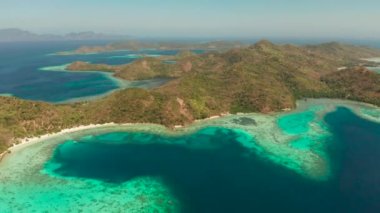Kumlu plajlı tropik ada, Filipinler, Palawan