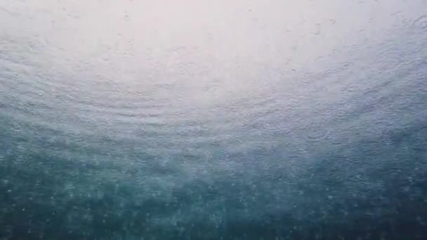 Pluie à la surface de la mer, vue sous l'eau. — Video