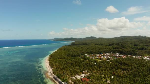 Siargao adası ve okyanus, hava manzarası. — Stok video