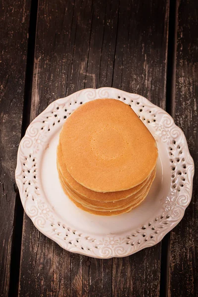 Pancakes on Rustic Wooden Board — Stock Photo, Image