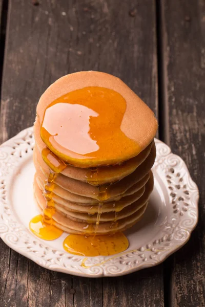 Pancakes on Rustic Wooden Board — Stock Photo, Image