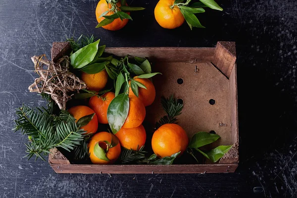 Mandarini di Natale con foglie — Foto Stock
