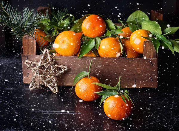 Christmas mandariner med leaveas — Stockfoto