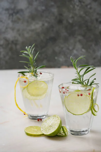 Alcohol Drank Verfrissende Gin Tonic Cocktail Geserveerd Met Limoen Kruiden — Stockfoto