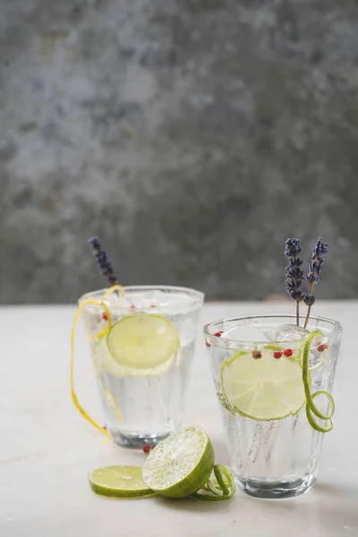 Alcohol Drank Verfrissende Gin Tonic Cocktail Geserveerd Met Limoen Kruiden — Stockfoto