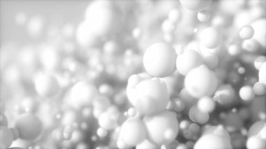 3D kürelerin soyut arkaplanı. Modern plastik pastel baloncuklar. Nano parlak toplar bilim fiziği kavramı