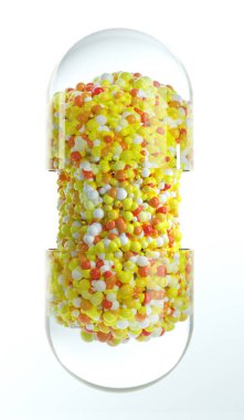 Kapsül kapsülü ya da antibiyotik ağrı kesici. İçi ilaçla dolu. Sağlık tıbbi konsepti. 3d hazırlayıcı