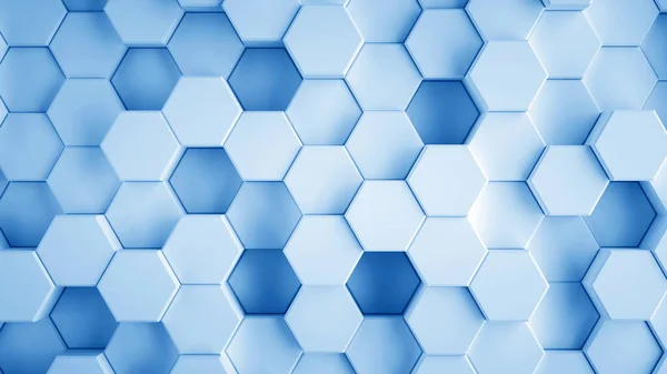 Abstraktní modré šestihranné sci-fi voštinové geometrické pozadí. 3D vykreslování — Stock fotografie