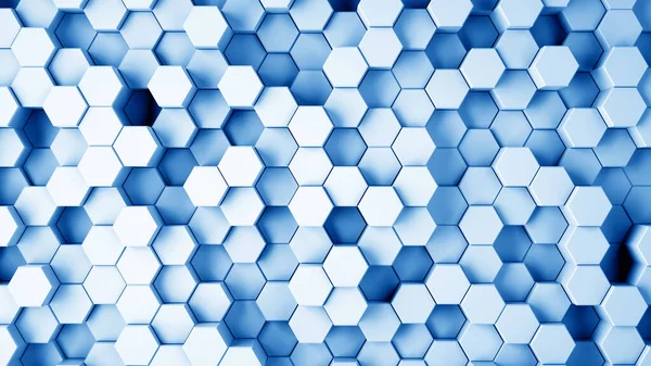 Absztrakt kék hatszögletű sci-fi méhsejt geometriai háttér. 3D-s renderelés — Stock Fotó
