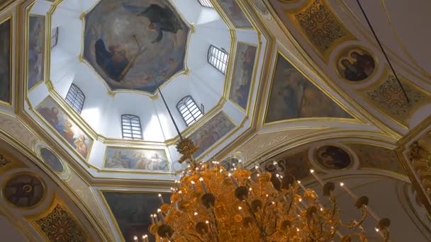 God Father Image on High Dome Ceiling of a Christian Orthodox Cathedral in Kiev, Ukraine — Stock Video