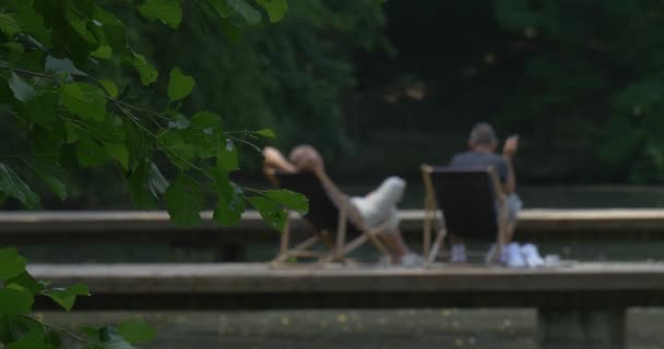 Unter der Brücke fließt der stille und stille Fluss — Stockvideo