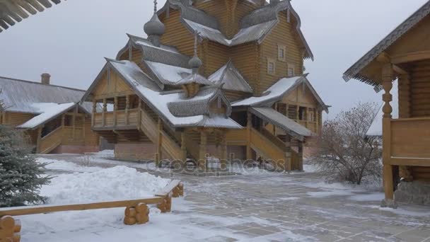 Passeggiata attraverso l'arco di legno di Skit of All Saints Sviatogorskaya Lavra Winter Churchyard Turismo in Ucraina Viaggiare il mondo deve vedere Luoghi di Ucraina — Video Stock