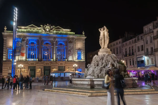 Night in the Place de la Comedie wonderful architecture — Stock Photo, Image