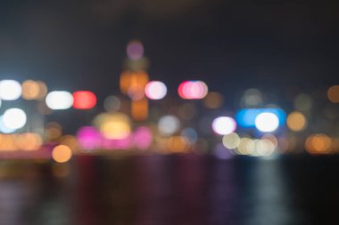 Hong Kong'un Victoria Limanı ve ticari Adası ben ışıklı