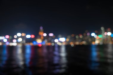 Defocused soyut çok renkli ışıklar Kong Kong ticari gökyüzü