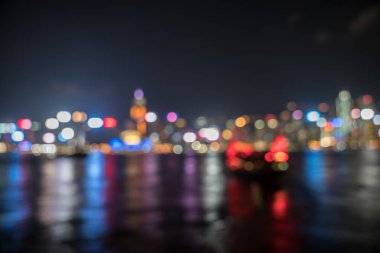 Defocused soyut çok renkli ışıklar Kong Kong ticari gökyüzü