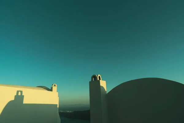 Santorini zonsopgang werpt schaduw van typische architectonische lijnen o — Stockfoto
