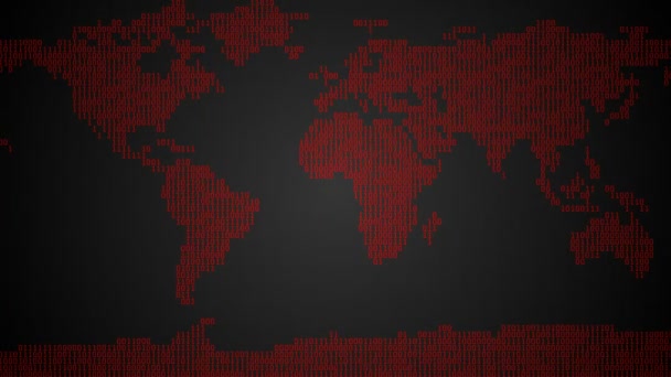 Mapa binario del mundo - Rojo oscuro — Vídeo de stock