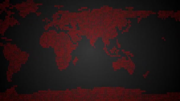 二进制世界地图, 滚动暗红色 — 图库视频影像