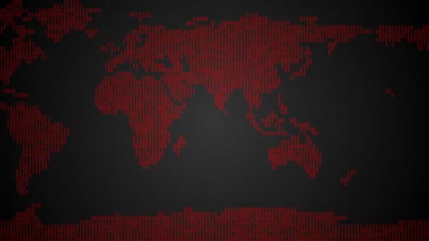 Binary World Map, Scroll - Dark Red — Stock Video