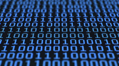Rasgele ikili rakamlar, hareketli Lcd ekran. Yavaş gezinme randomize ikili 0s ve 1s titreşimsiz kadar yakın ve açık ve kapalı bir mavi pixelated Lcd ekran üzerinden geçiş yapmak. Makro, 60fps.
