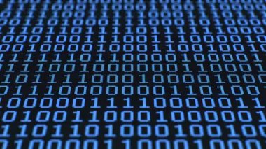 Rasgele ikili rakamlar, Lcd ekran. Randomize ikili 1s ve 0s titreşim ve açık ve kapalı bir mavi pixelated Lcd ekran üzerinden döngüsü. Makro, 60fps.