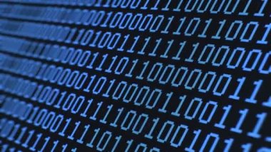 Rasgele ikili rakamlar, yukarı makro Lcd. taşıma randomize ikili 0s ve 1s titreşimsiz yakın çekim ve açık ve kapalı bir mavi pixelated Lcd ekran üzerinden geçiş yapmak. Makro, 60fps.