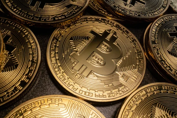 Macro Bitcoin Medallones Pila — Foto de Stock