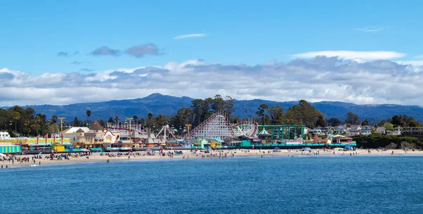 Santa Cruz Boardwalk Panorama Distant View Beach Boardwalk Rides Wharfe — Stock Photo, Image