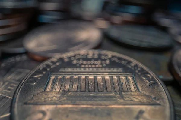 Wide Macro Lens Extreme Close Ecu Some Change Pile Copper — Stock Photo, Image