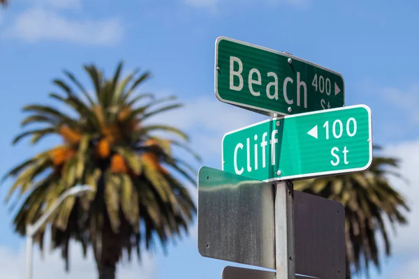 Plaża Klif Znaki Drogowe Santa Cruz Kalifornia Rogu Beach Cliff Obrazek Stockowy