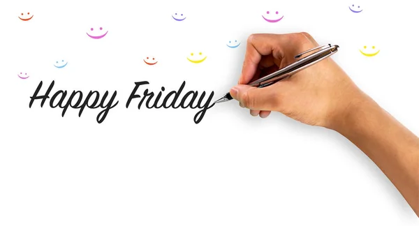 Happy Friday met handschrift en smileygezichten in vele kleuren — Stockfoto