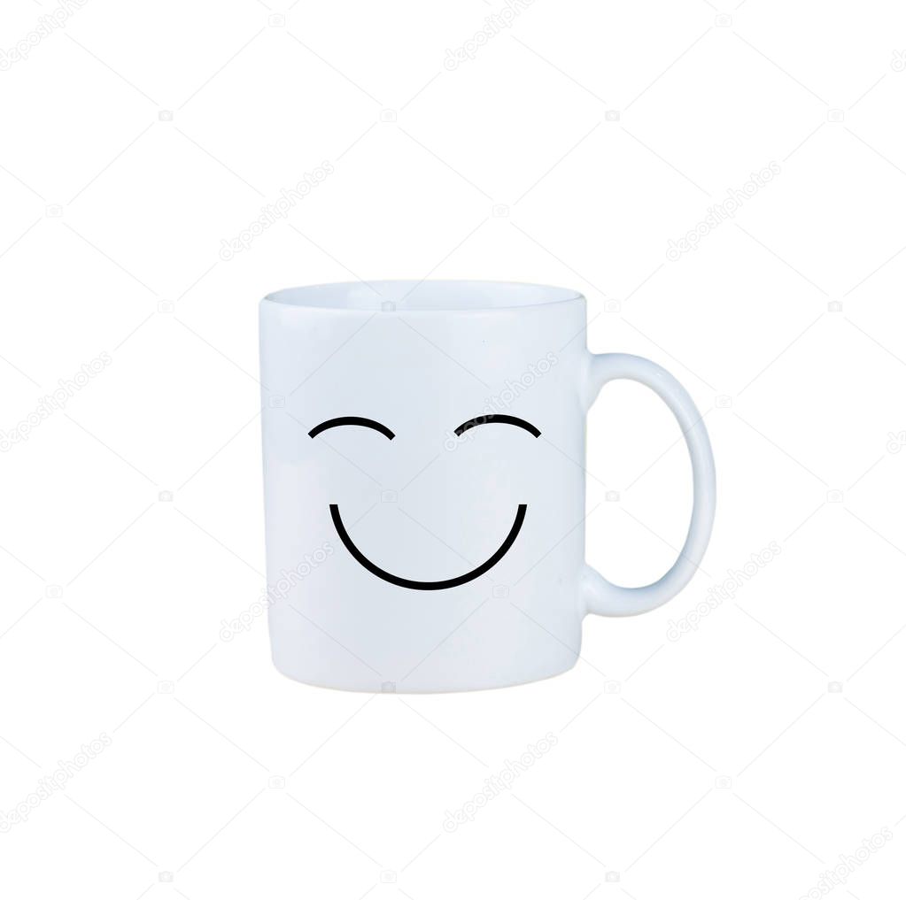 Smiley coffee cup isolated on white background, with clipping pa