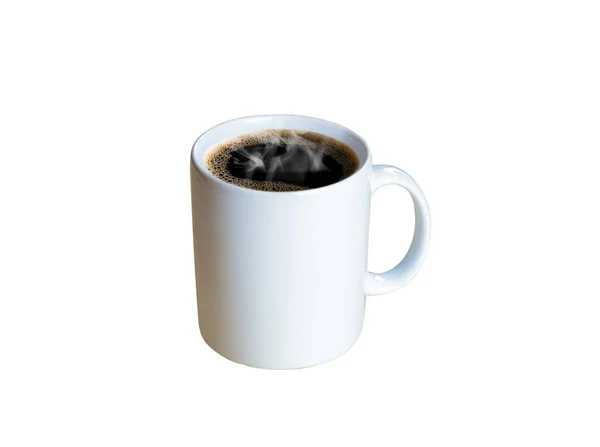 Mok of koffie beker met warme stroom, geïsoleerd op witte achtergrond, — Stockfoto