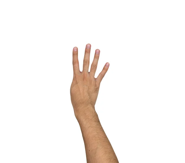Vier vingers hand gebaar geïsoleerd op een witte achtergrond, uitknippad — Stockfoto