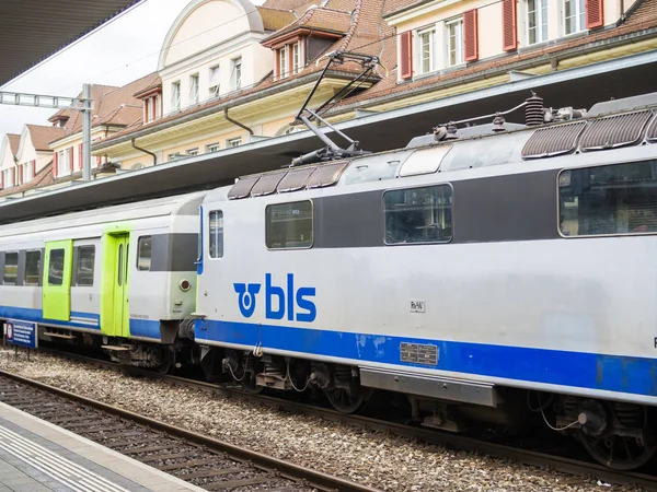 Zermatt Switzerland September 2017 Bls Train Arrives Zermatt Train Station — Stock Photo, Image