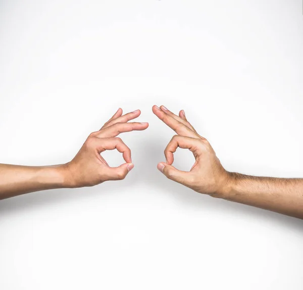 Zwei Hände Stimmen Gesten Auf Weißem Hintergrund — Stockfoto