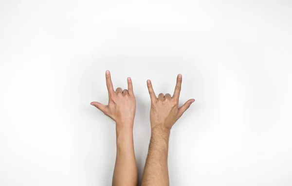 Zwei Liebeszeichen Handgeste Auf Weißem Hintergrund — Stockfoto
