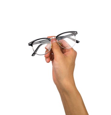 Kırpma yolu ile beyaz arka planda tutan vintage göz gözlük el