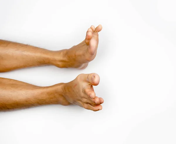 Calf muscles cramp of feet on white background — Stock Image Calf Muscles Cramp Feet White Background Stock Picture
